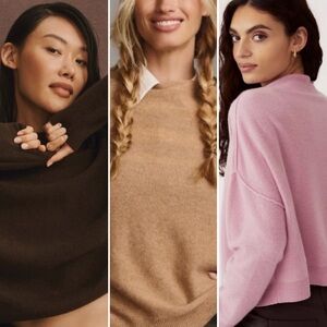 Anthropologie Pilcro Ayani Cashmere Sweater set - Chocolate brown, Pink, and Tan